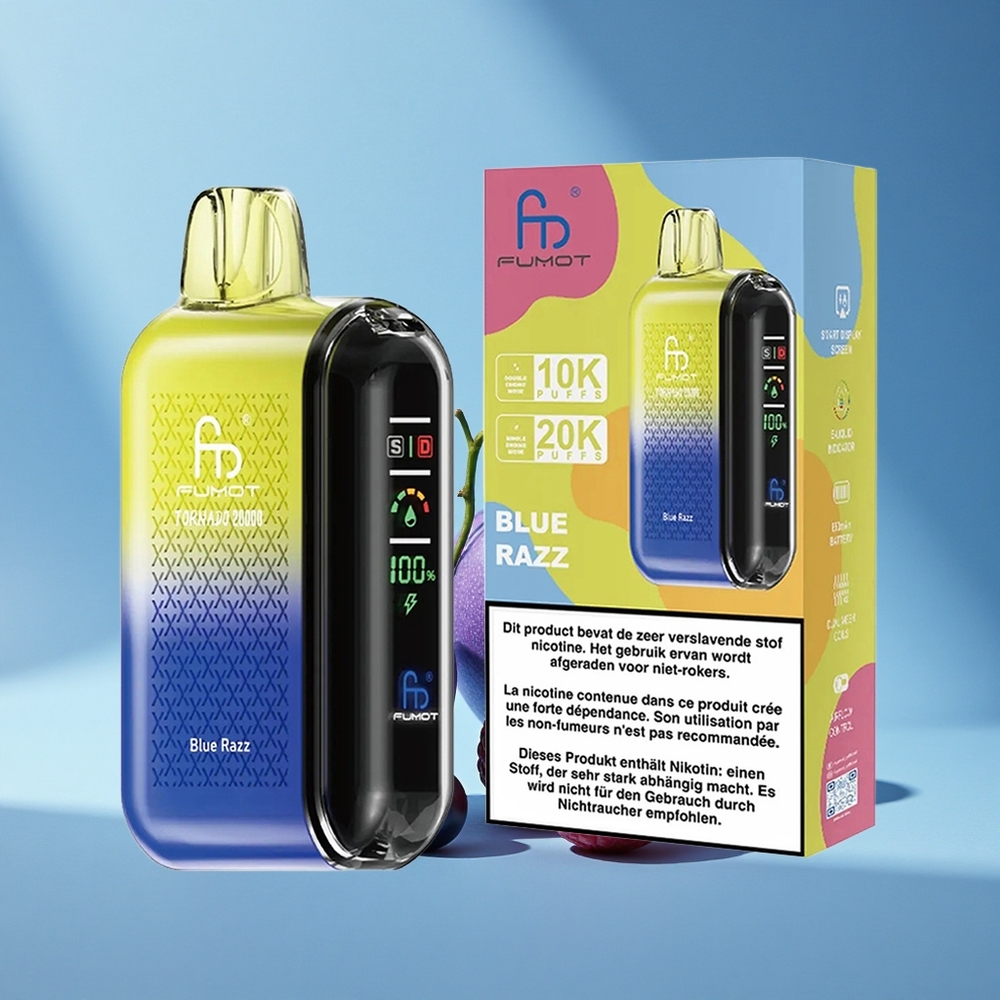Fumot Tornado 20000 Puffs Blaue Himbeere Dual Mesh Coil Smart Display