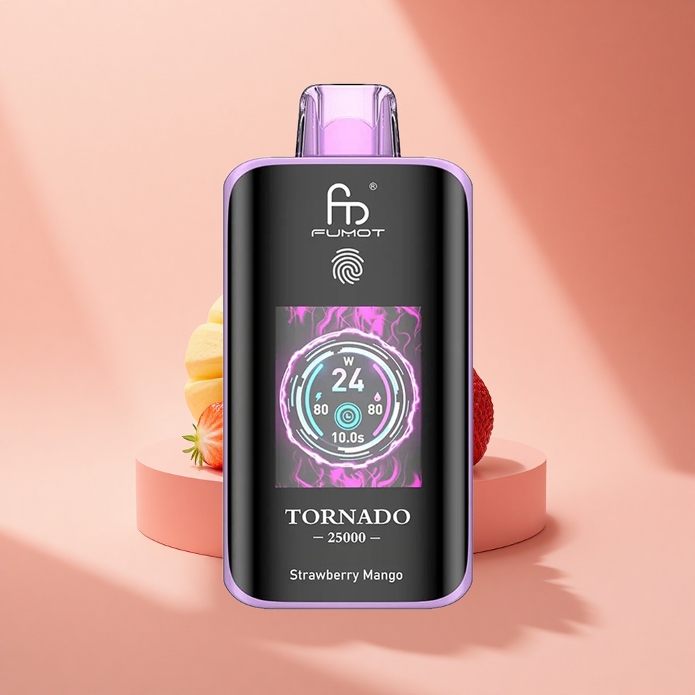 Fumot Tornado 25000 Puffs Erdbeer-Mango HD-Bildschirm 700mAh Typ-C