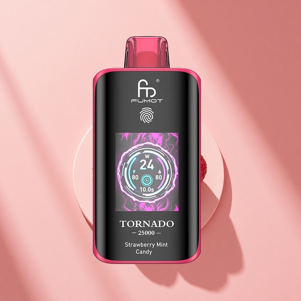 Fumot Tornado 25000 Puffs Erdbeer-Minz-Bonbon mit HD-Bildschirm und 700mAh-Akku