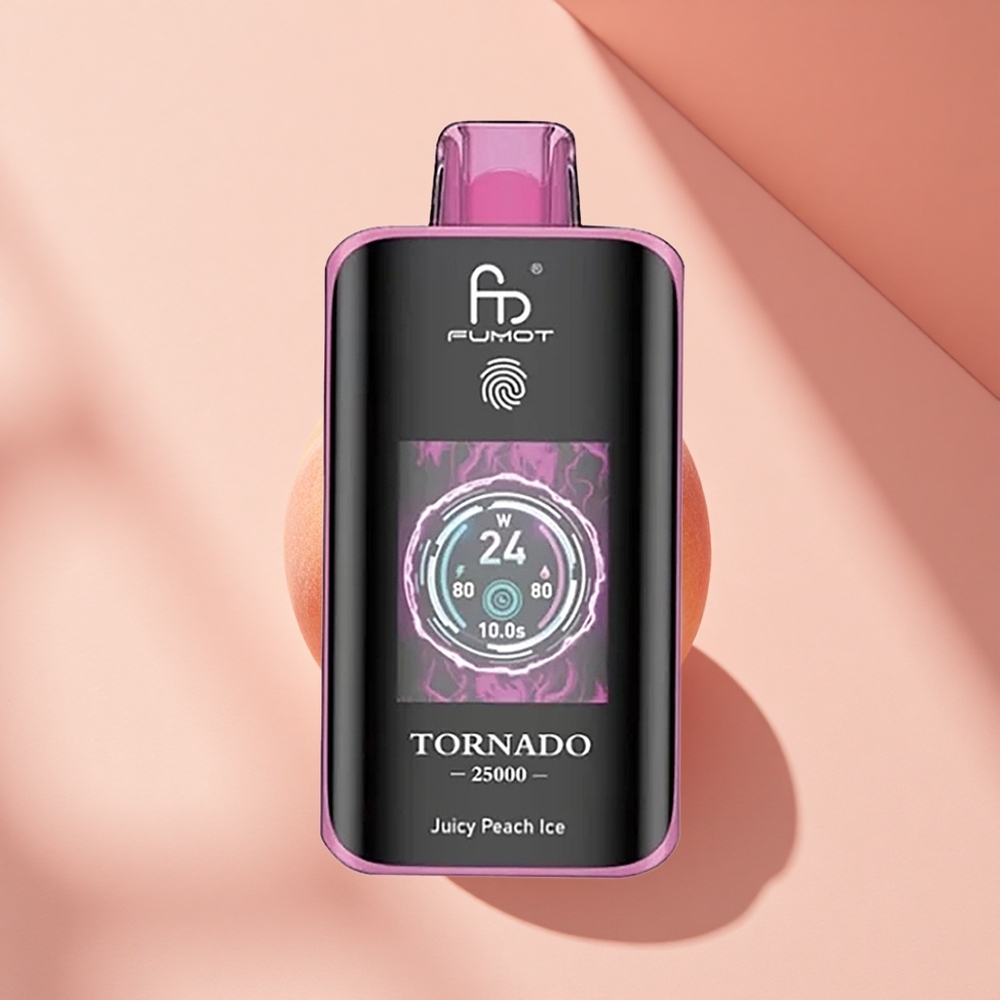 Fumot Tornado 25000 Puffs Saftiger Pfirsich Eis mit HD-Bildschirm und 700mAh Akku