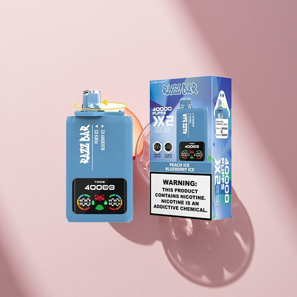 Razz Bar 40000 Puffs Pfirsich-Eis - Blaubeer-Eis mit Mesh Coil und Typ-C-Port