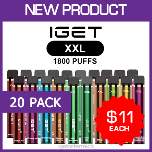 IGET Vape Sale - xxl - 1800 Sprühstöße - 20er-Packung 8BTV478