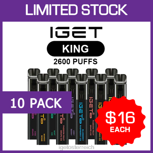 IGET Vape Sale - King - 2600 Züge - 10er-Pack 8BTV504