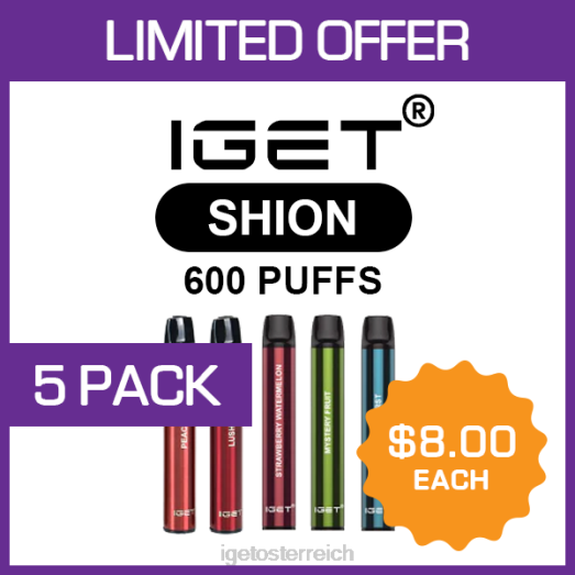 IGET Vape - shion - 600 Züge - 5er-Pack 8BTV480