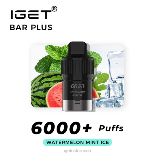 IGET Discount - Nikotinfreier Bar Plus Pod, 6000 Züge 8BTV381 Wassermelonen-Minz-Eis