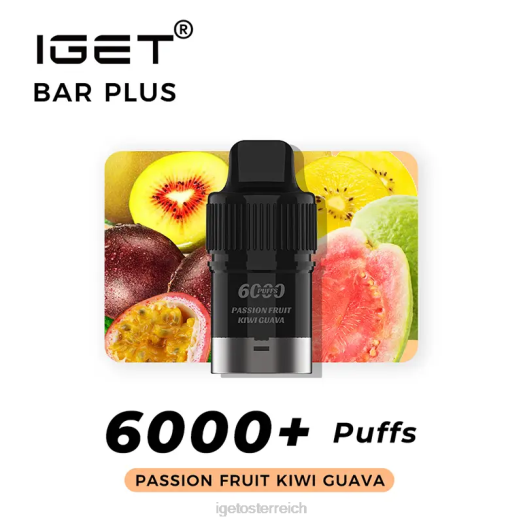 IGET Shop - Nikotinfreier Bar Plus Pod, 6000 Züge 8BTV383 Passionsfrucht-Kiwi-Guave